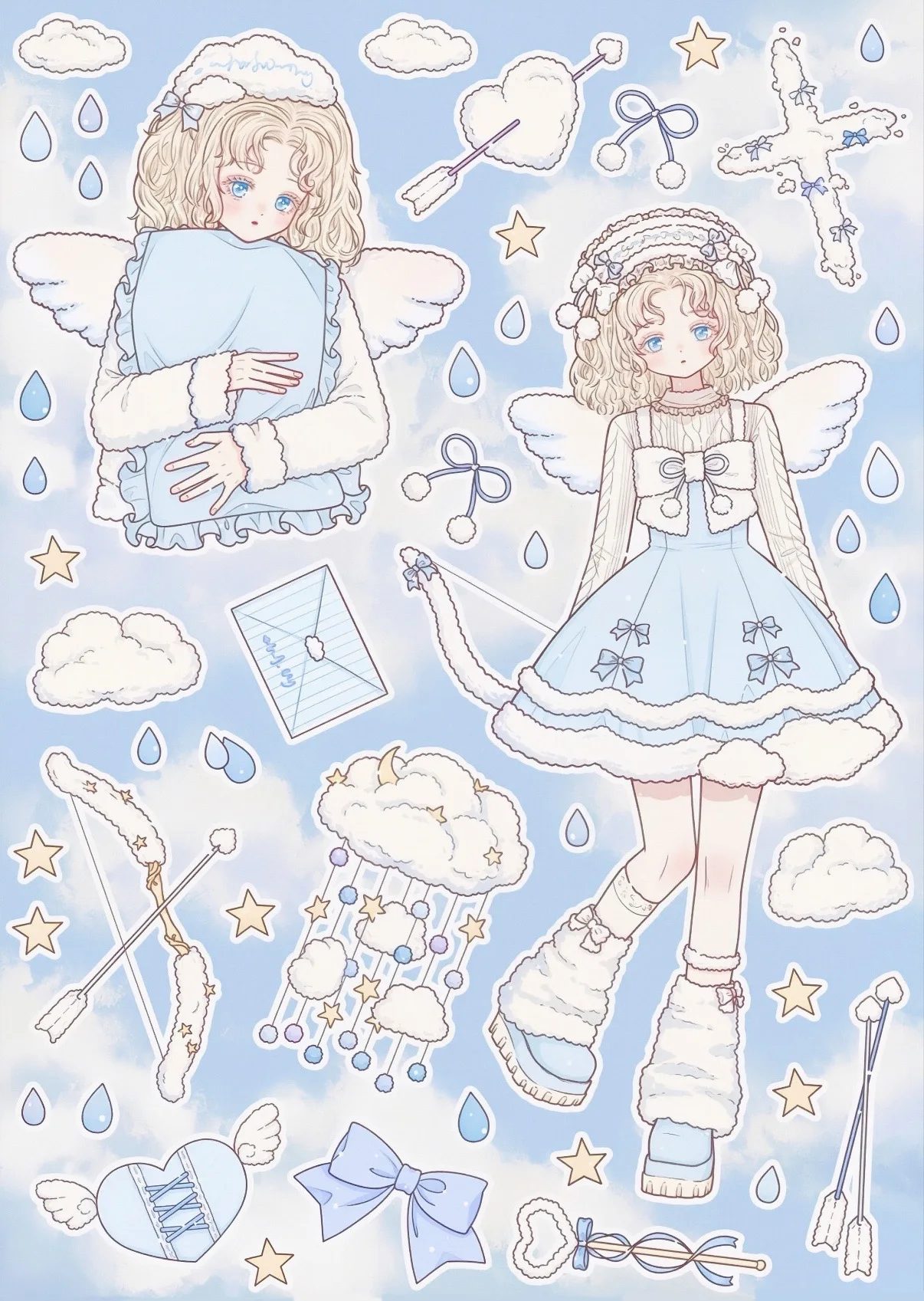 Anime Fantasy Journal Sticker Set, Cute Angel Girl & Demon Boy Decorative Stickers for DIY Scrapbooking