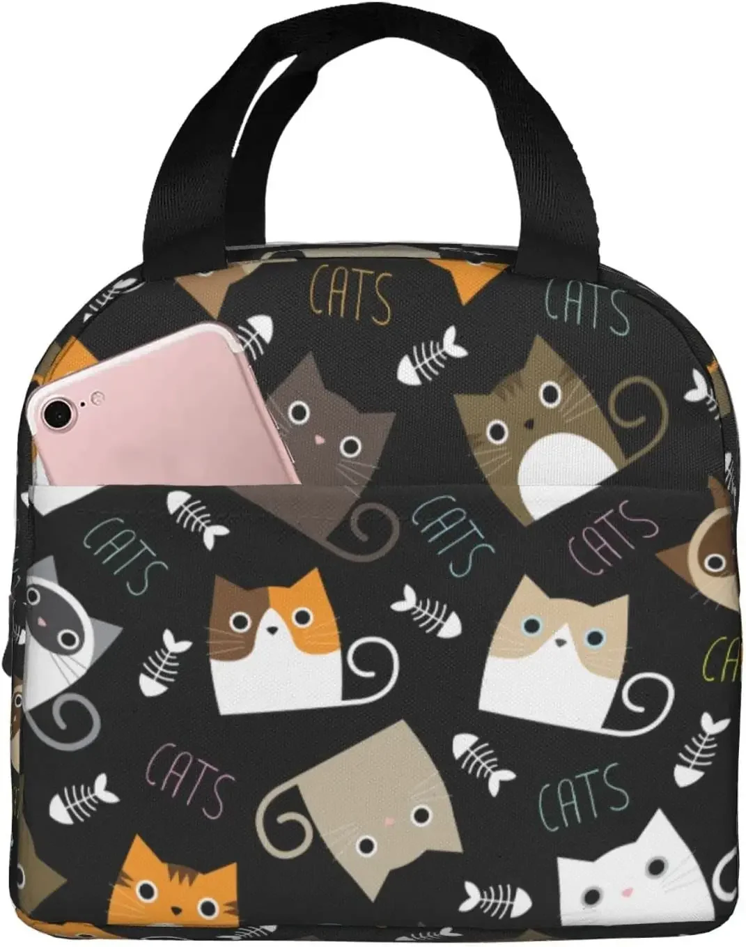 Funny Cat Insulated Lunch Bags Cooler Tote Organizer Bags Reusable Lunch Box for Women Girls Outdoor Work Picnic School