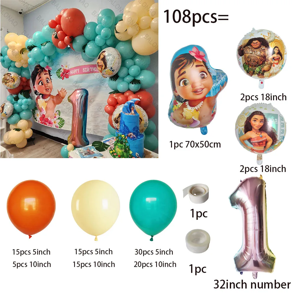 Cartoon Ocean Adventures Moana Palloncini in foglio di alluminio Set Bambini Primo compleanno Decorazione festa Baby Shower Regali per ragazze