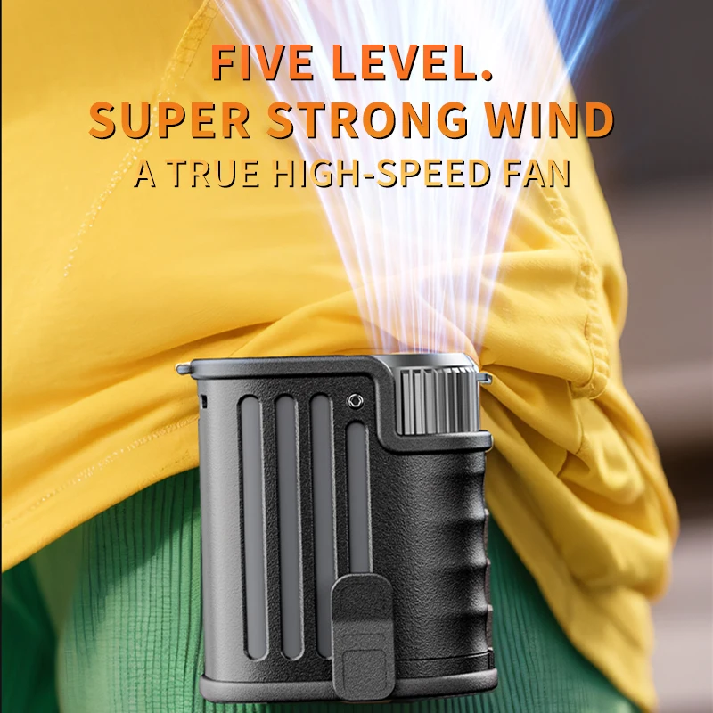 

Outdoor Waist Mounted Fan New Camping Leaf Less Electric Fan With Lighting Hanging Cooling Fan for Students Construction Site