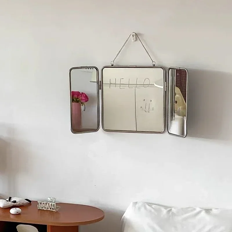Square modern minimalist metal tri-fold mirror stainless steel wall-mounted mirror bathroom vanity bed and breakfast