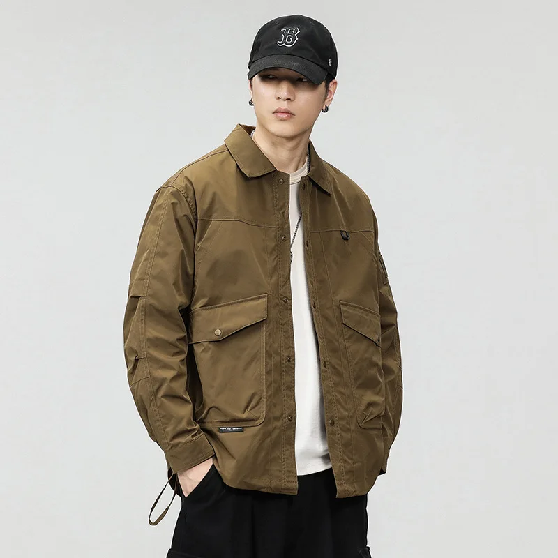 

Spring and autumn new fashion men's loose fashion American cargo lapel jacket