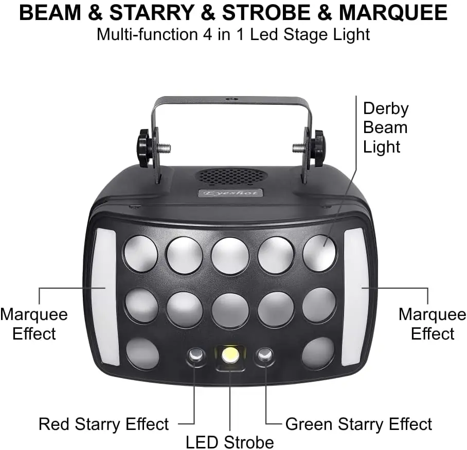 DJ Lights Stage Party 4 in 1 RGBW Derby Beam Red Green Starry Led Strobe Dynamic Marquee Remote DMX Control Great for Disco