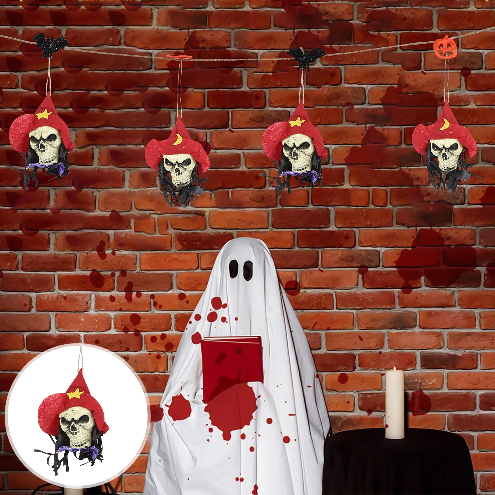 

1Pcs Halloween Pirate Skull Head Banner String Flag Party Hanging Wall Photo Background Decor Halloween String Flag