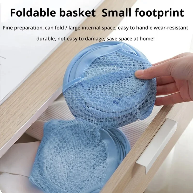 Folding Household Laundry Storage Basket Mesh Dirty Clothes Storage BasketToy Storage Bag Household Storage Bucket