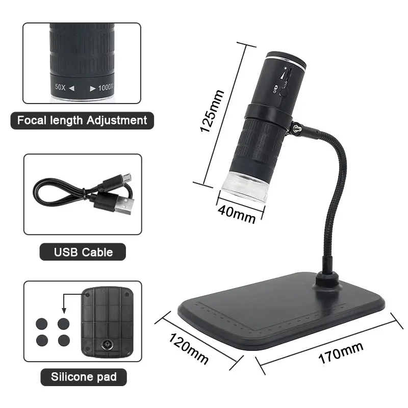 1000X Digital Microscope 3 in 1 USB or WiFi Microscope for Smartphone or Computer 8 LED with Stand for PCB Inspection Tool