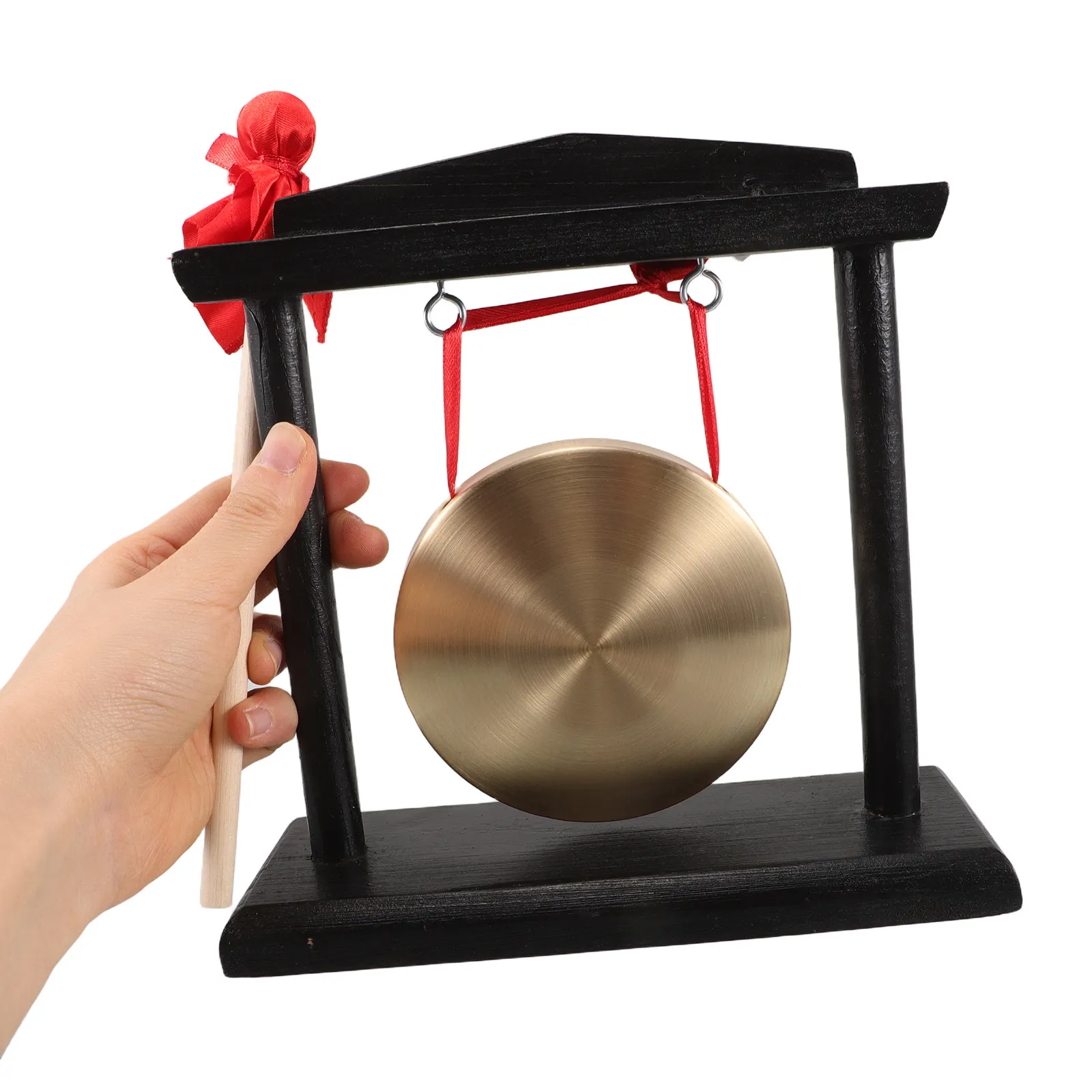 

Complete Brass Gong Set 10Cm with Sturdy Wood Stand Beater for Classroom Opera Temple Healing Rituals Desktop Decoration