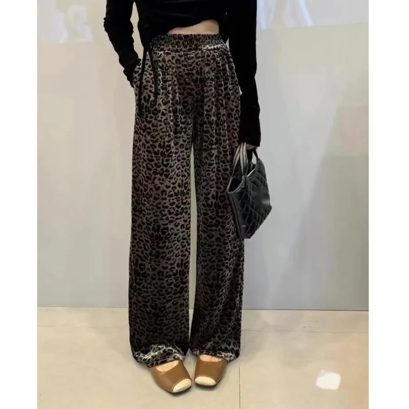 Aesthetic High Waist Leopard Print Wide Leg Pants For Women Y2k Loose Casual Trousers Clothing Trendy 2025