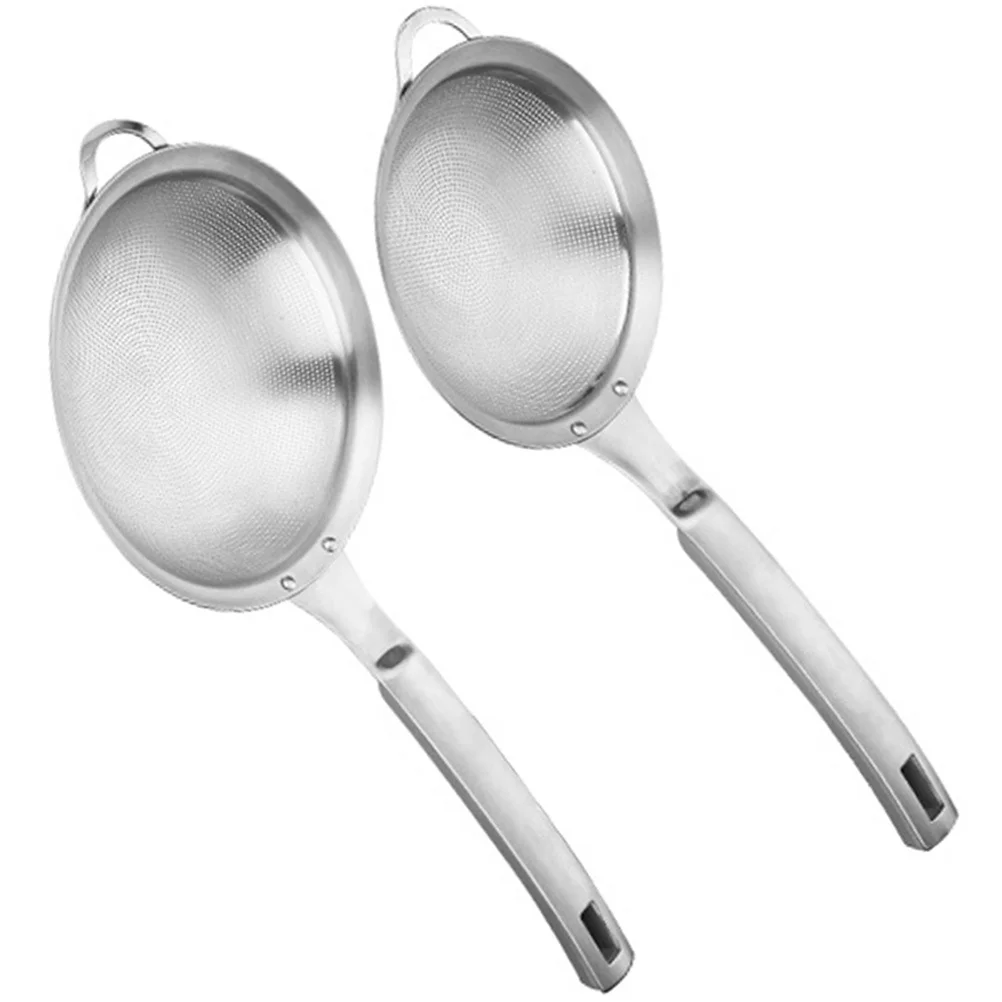 

2Pcs Stainless Steel Kitchen Colander Professional Food Strainer Multi-Function Flour Sifter Ergonomic Handle Rust-Proof
