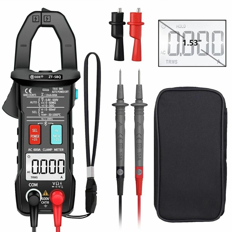 BSIDE ZT-5BQ Bluetooth Clamp Meter AC/DC Voltmeter Ammeter Auto Range Tester Black