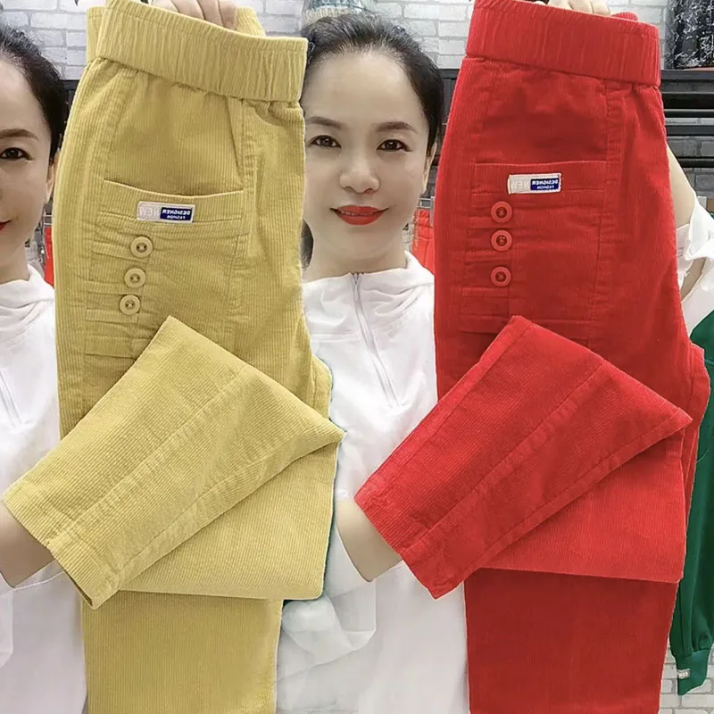 

Женские повседневные брюки-харланы из вельвета с высокой талией, прямого кроя, в корейском стиле, для офиса, с деталями в стиле кэжуал