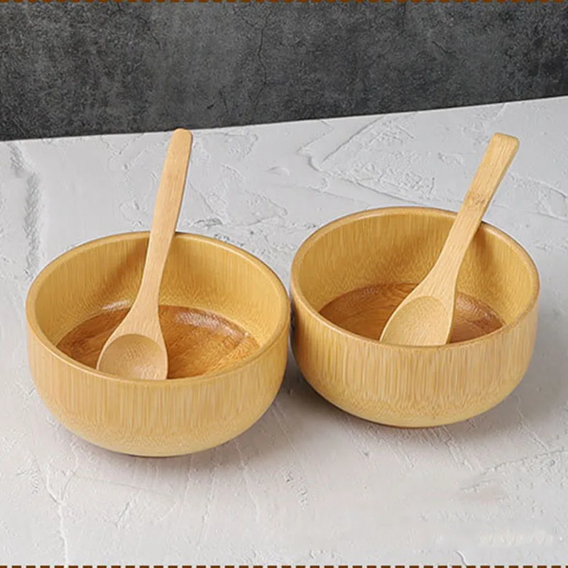 Ciotola di bambù in vero legno protezione ambientale ciotola di legno Anti-goccia cucchiaio di bambù per bambini