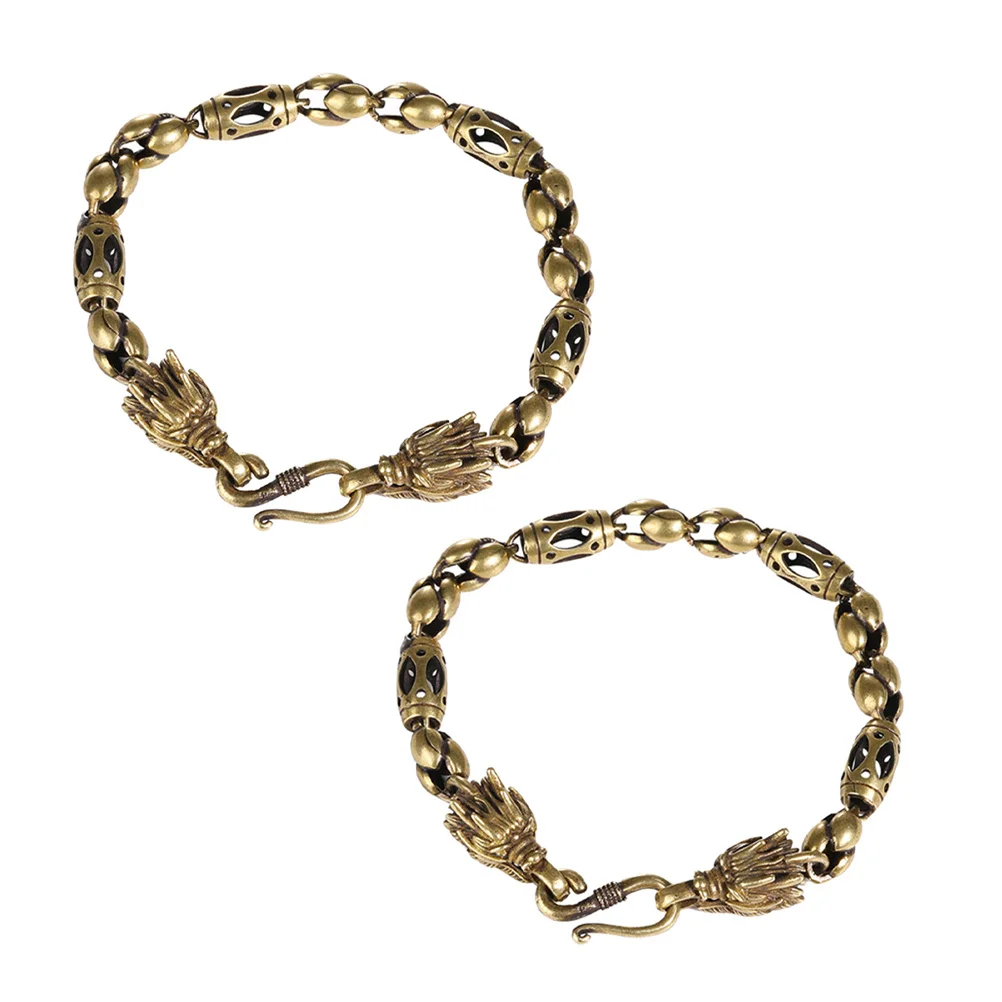 

2pcs Vintage Dragon Head Bracelet Bronze Minimalist Design Chinese Zodiac Jewelry For Year Of The Dragon 2024