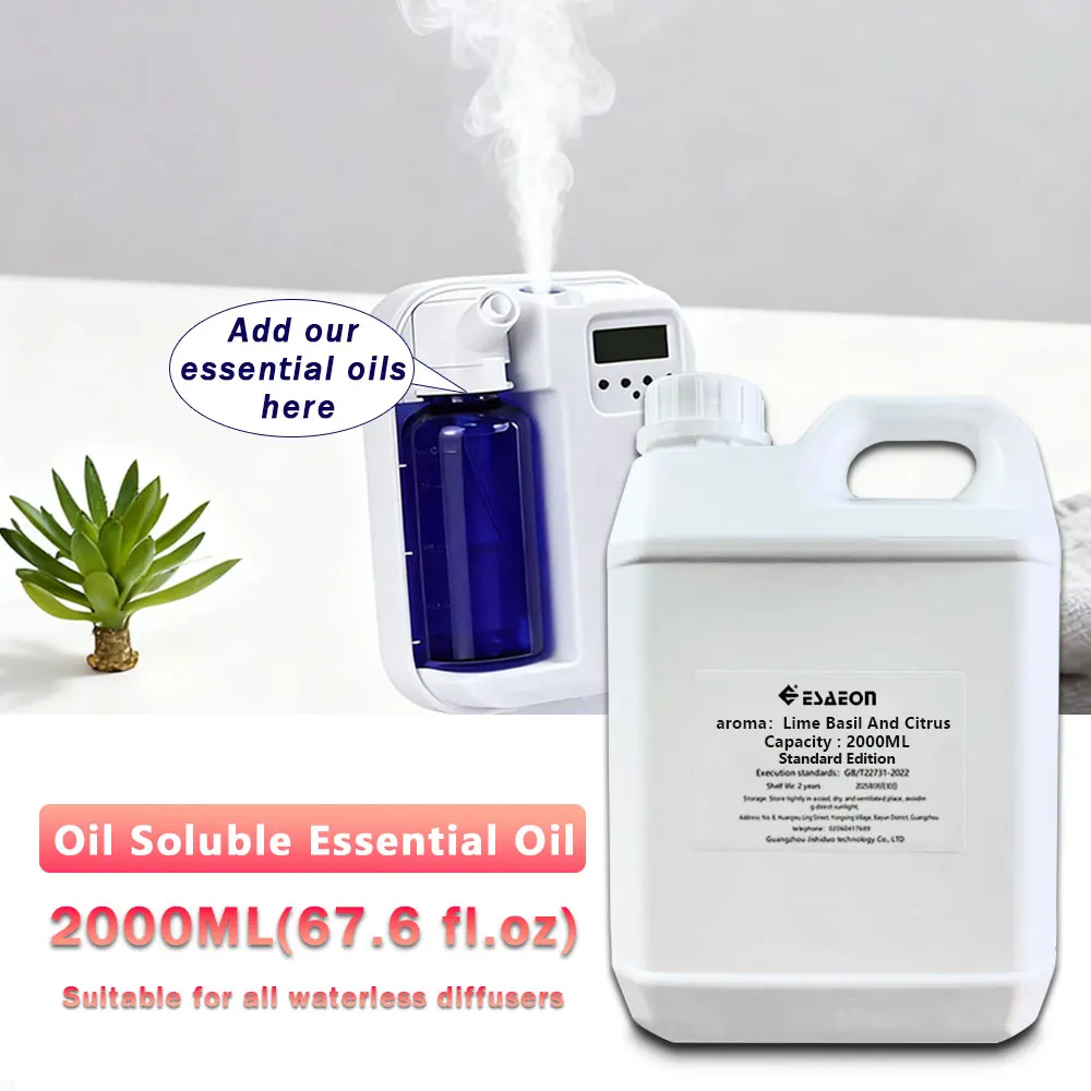 ESAEON 2000ml (67.6 fl.oz) Lime Basil Citrus Aromatherapy Essential Oils - Hotel Diffuser Supplement Liquid, Aroma Diffuser Oil