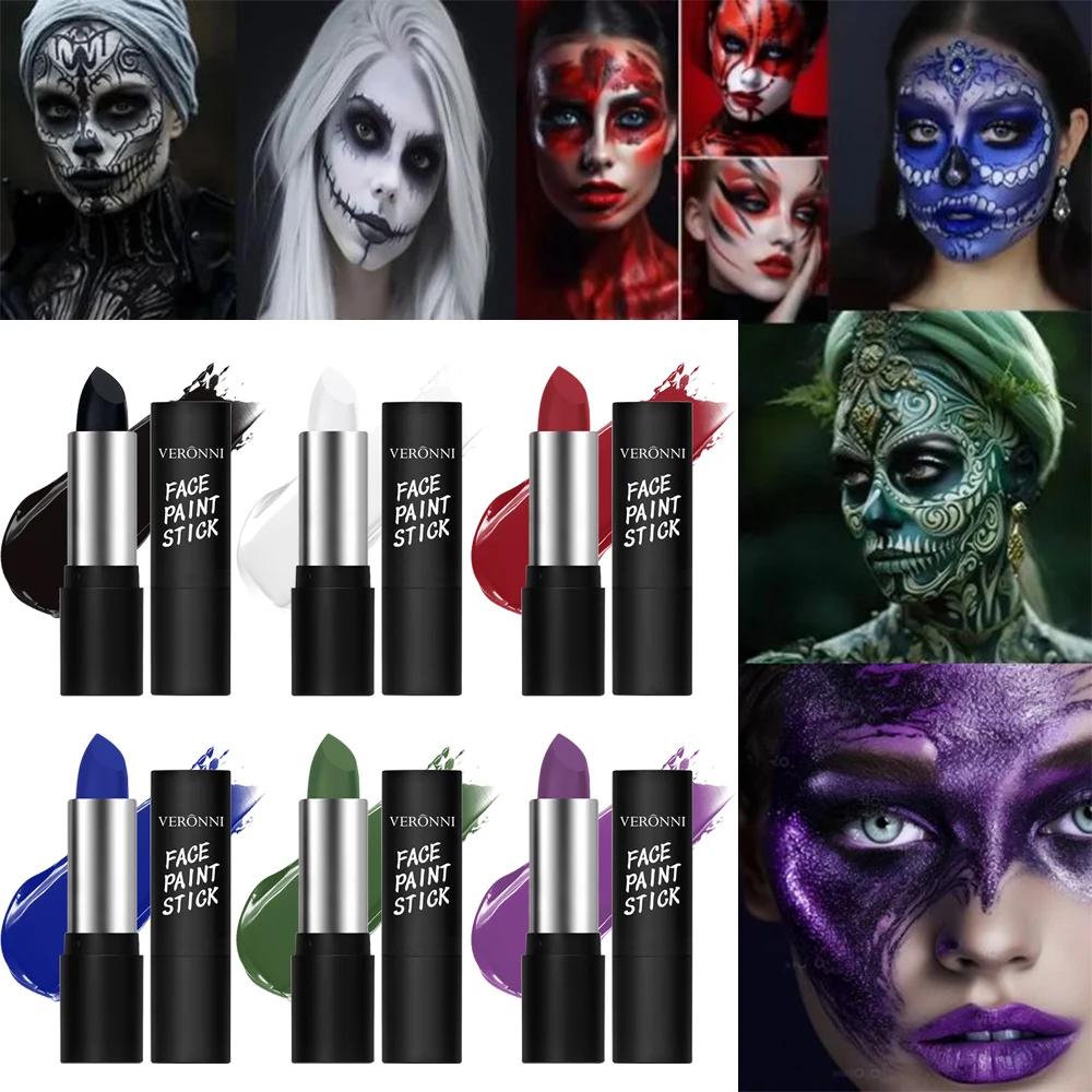 Barras de pintura coloridas para rostro y cuerpo, impermeables, textura suave, morado/verde/azul, de larga duración, adecuadas para Pascua y Halloween