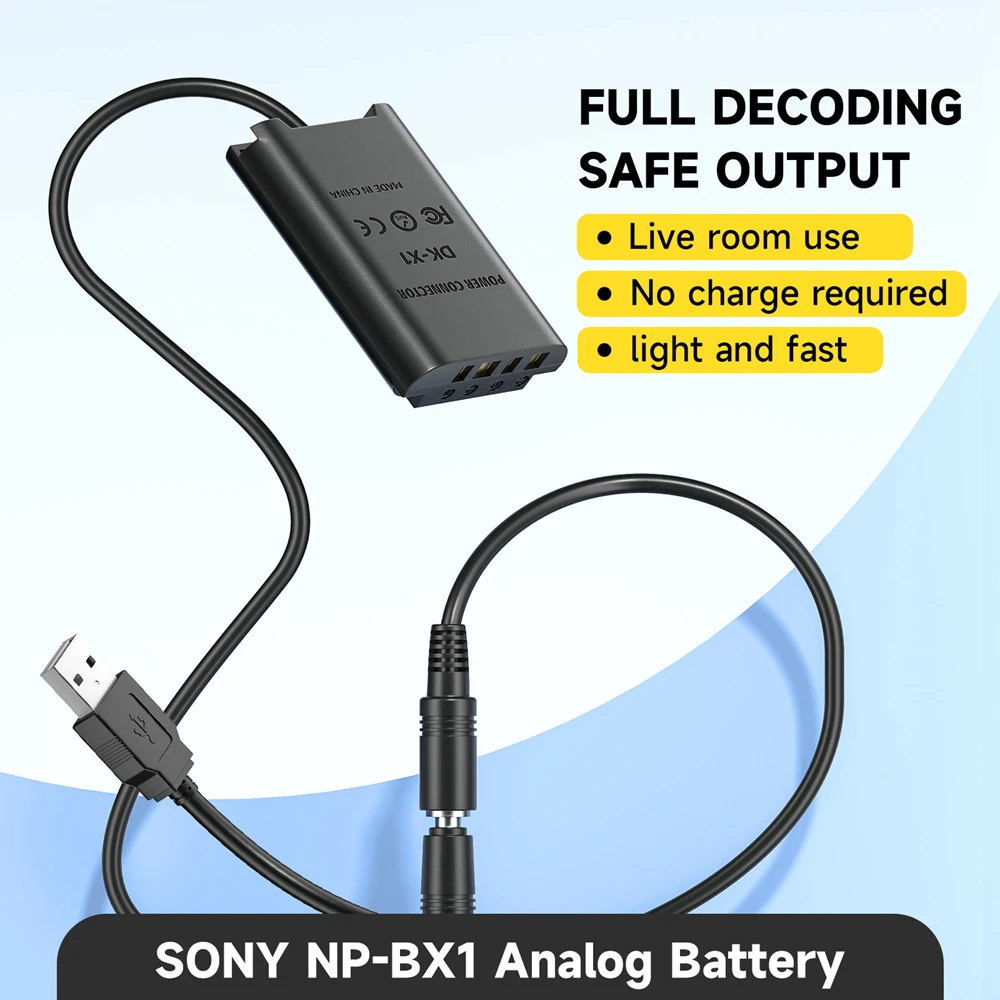 NP-BX1 DK-X1 NPBX1 Dummy Battery with USB-A/Type-C Connector Cable for Sony ZV-1 RX! RX100 H400 HDR-MV1 FDR-X3000 HDR-AS300 AS50