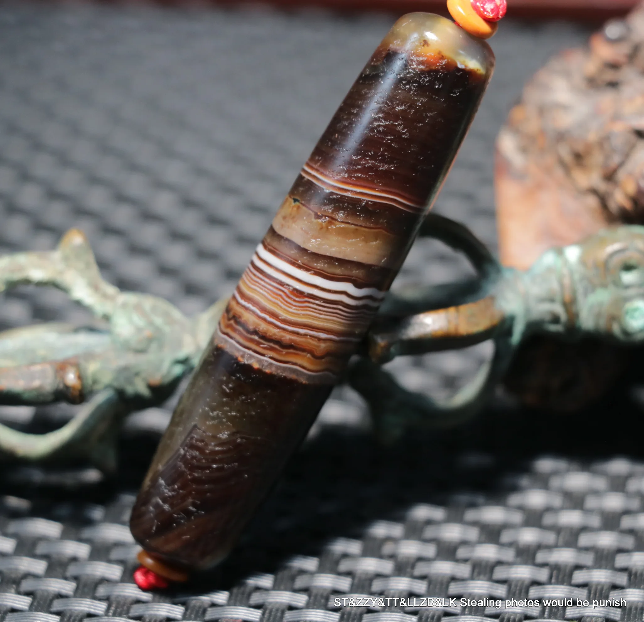 5A Energy Tibetan Old Oily Agate Natural Silkworm Line Rich DZi Bead Pendant $$$ Timestown UPD230205a1