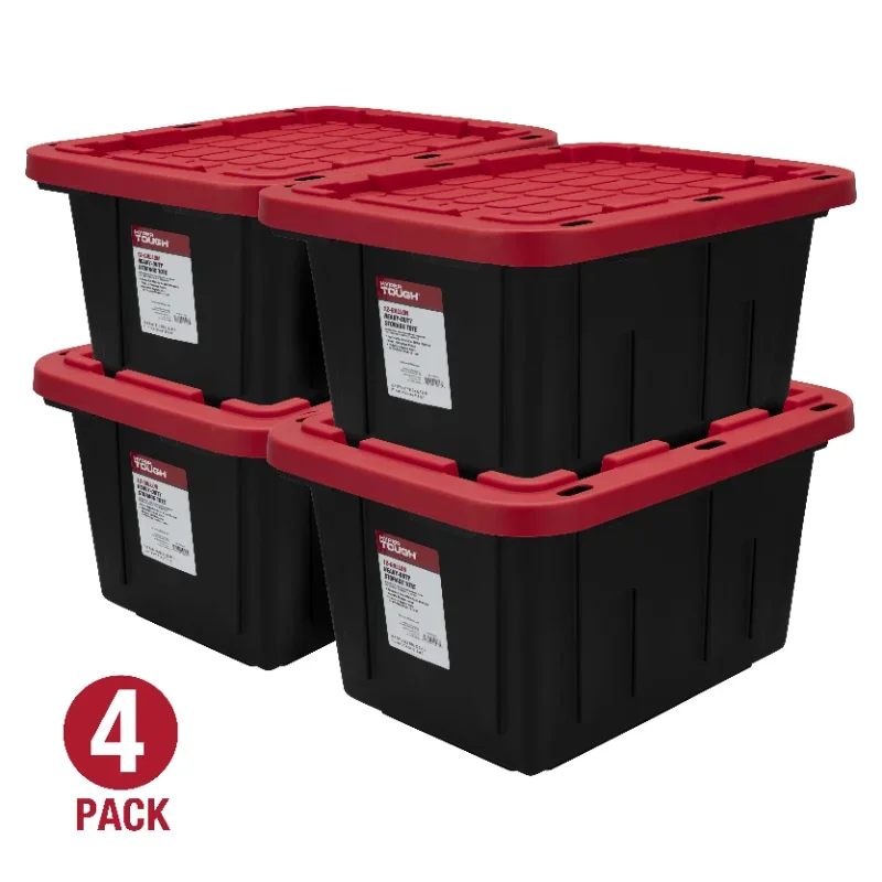 12 Gallon Snap Lid Storage Bin Container, Black with Red Lid, Set of 4storage  storage boxes  storage box