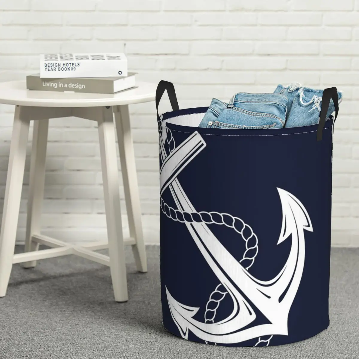 Anchor Nautical White & Navy Foldable Laundry Baskets Dirty Clothes Toys Sundries Storage Basket Home Organizer Large Waterproof