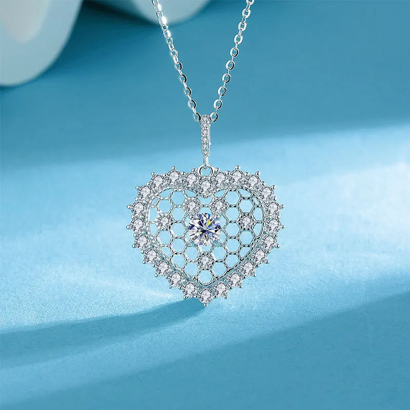 Dream Catcher Braided Heart Necklace Valentines Day Love Gift for Her 925 Silver Colorful Moissanite Light Luxury Jewelry