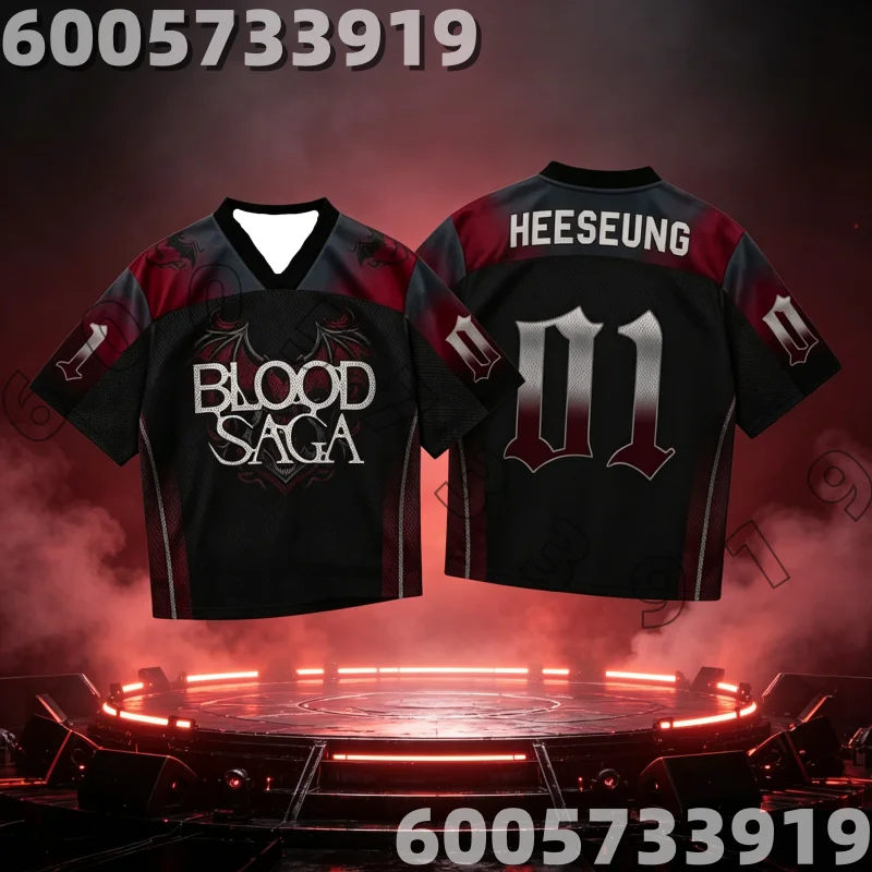 Heeseung Blood Saga Fußballtrikot Kpop # 01 Fan-Kurzarmshirt mit Gothic-Grafik für Sport, Familie und Kinder, T-Shirts für Konzert-Fan-Outfits