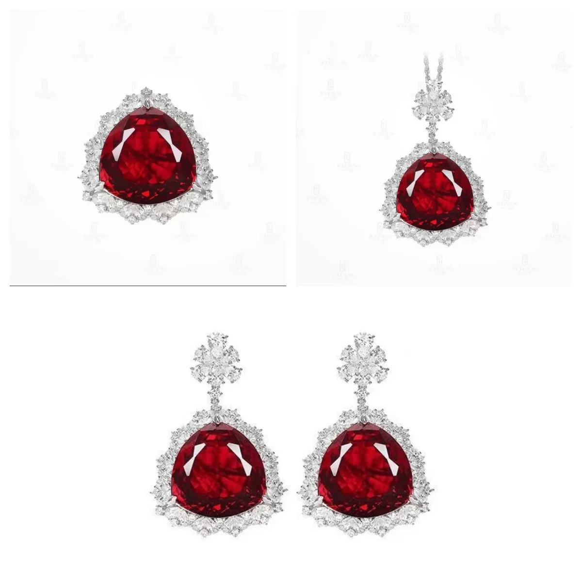 ZOCA Luxury Love Ruby Sea Heart 925 Sterling Silver Drop Earring Necklace Ring Set for Woman Fine Jewelry Anniversary Gift