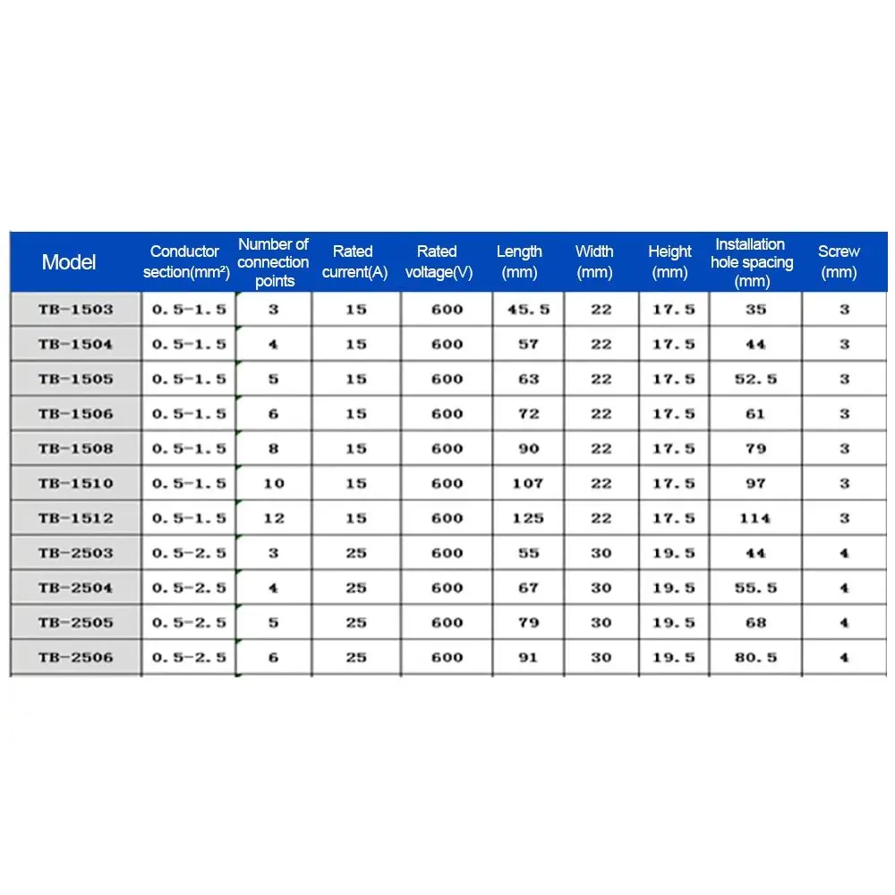 1PC 25A/15A 600V Dual Row Strip Screw Terminal Block Fixed Wiring Board Wire Connector 3 4 5 6 8 10 12 Positions Ways
