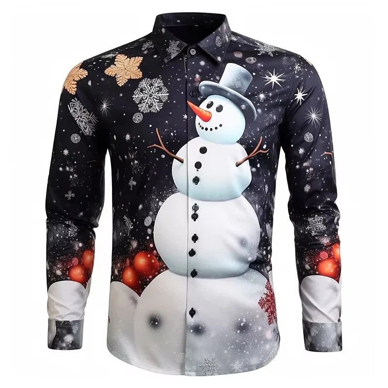 Camicia da uomo con stampa di Babbo Natale 3D per feste natalizie, tema natalizio, manica lunga, abbigliamento da strada ​