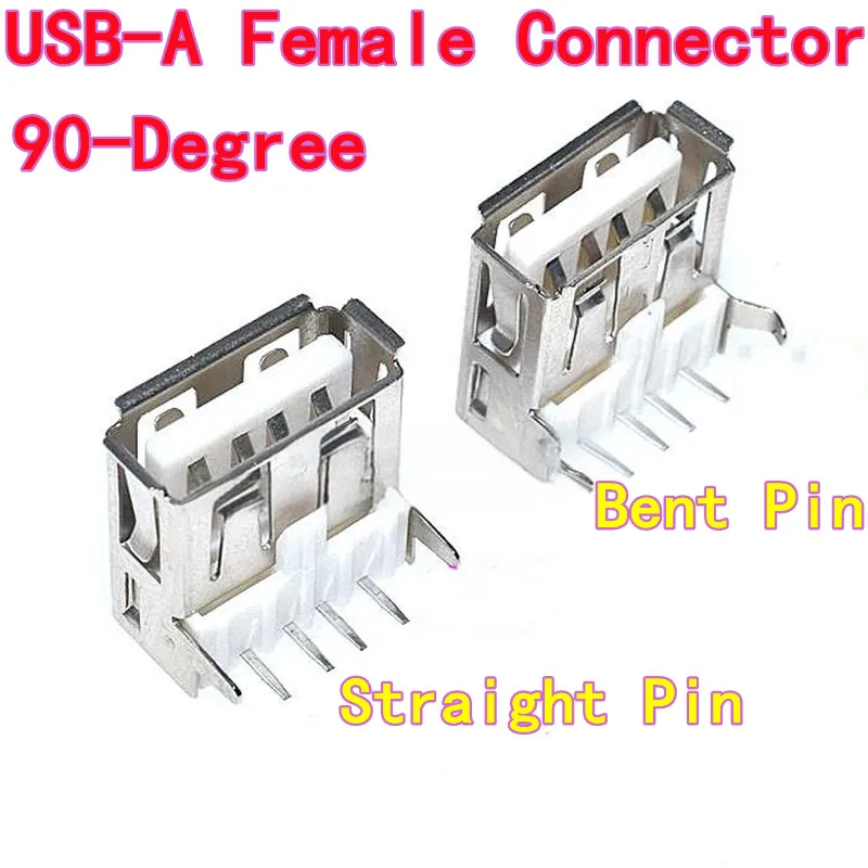 50PCS USB-A 암 커넥터 USB-A 리셉터클 90도 구부러진 핀 직선 핀 USB-A 암 소켓 USB-A 인터페이스