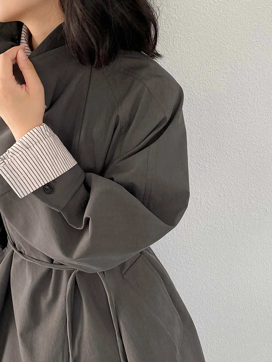 مزاجه النمط البريطاني سترة واقية الرجعية الدانتيل متابعة الخصر المرأة معطف التلبيب تصميم سترة واقية سترة فضفاضة وبسيطة #6