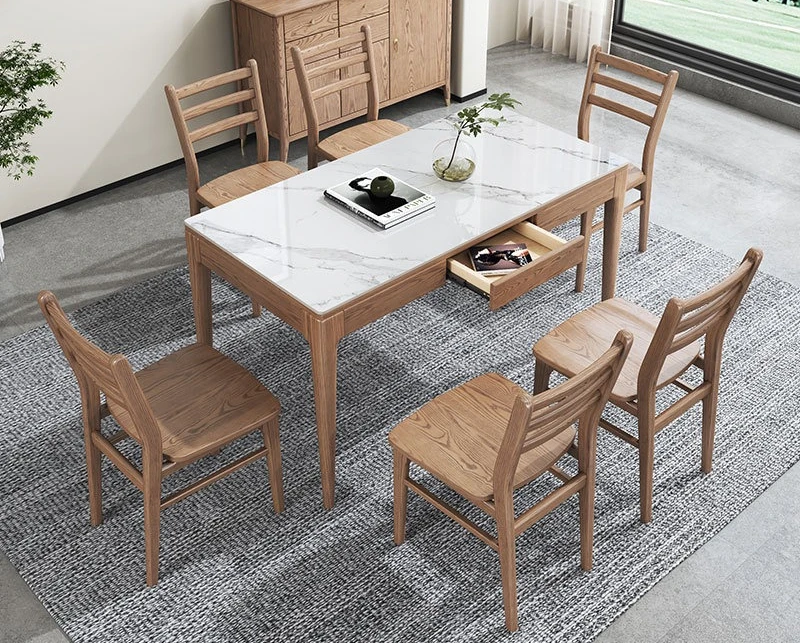 북유럽 원목 식탁과 의자 가정용 직사각형 소형 아파트 암석판 화이트 왁스