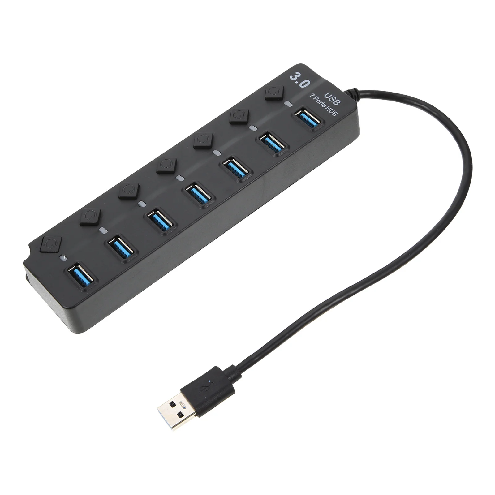 

7-портовый концентратор USB 3.0, высокоскоростной адаптер расширения передачи данных, Plug Play, защита от перегрузки по току, светодиодный индикатор, многопортовый USB-концентратор