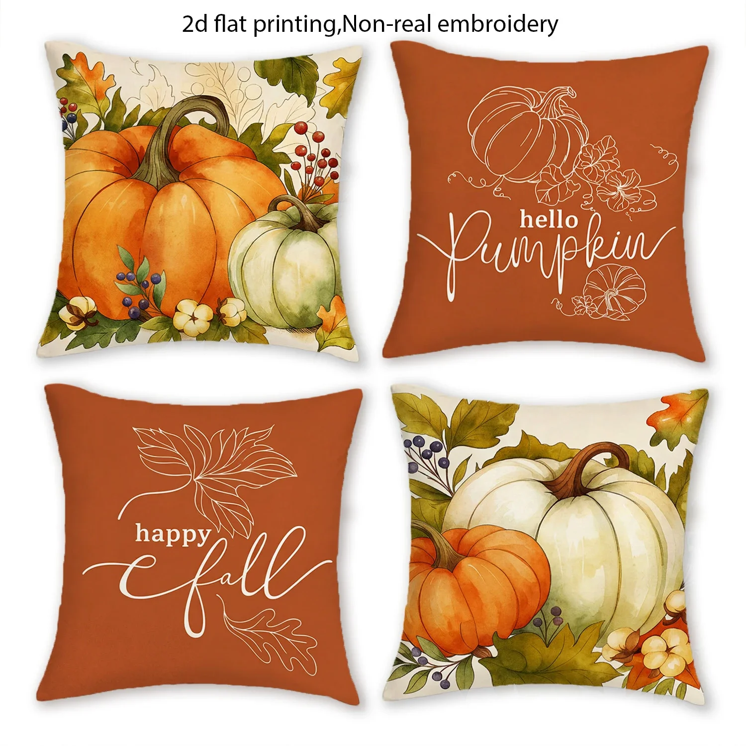 Simple Watercolor Autumn Pumpkin Throw Pillow Covers 4 Pcs Set Fall Decor Cushion Case for Sofa Couch Bedroom Home Decor