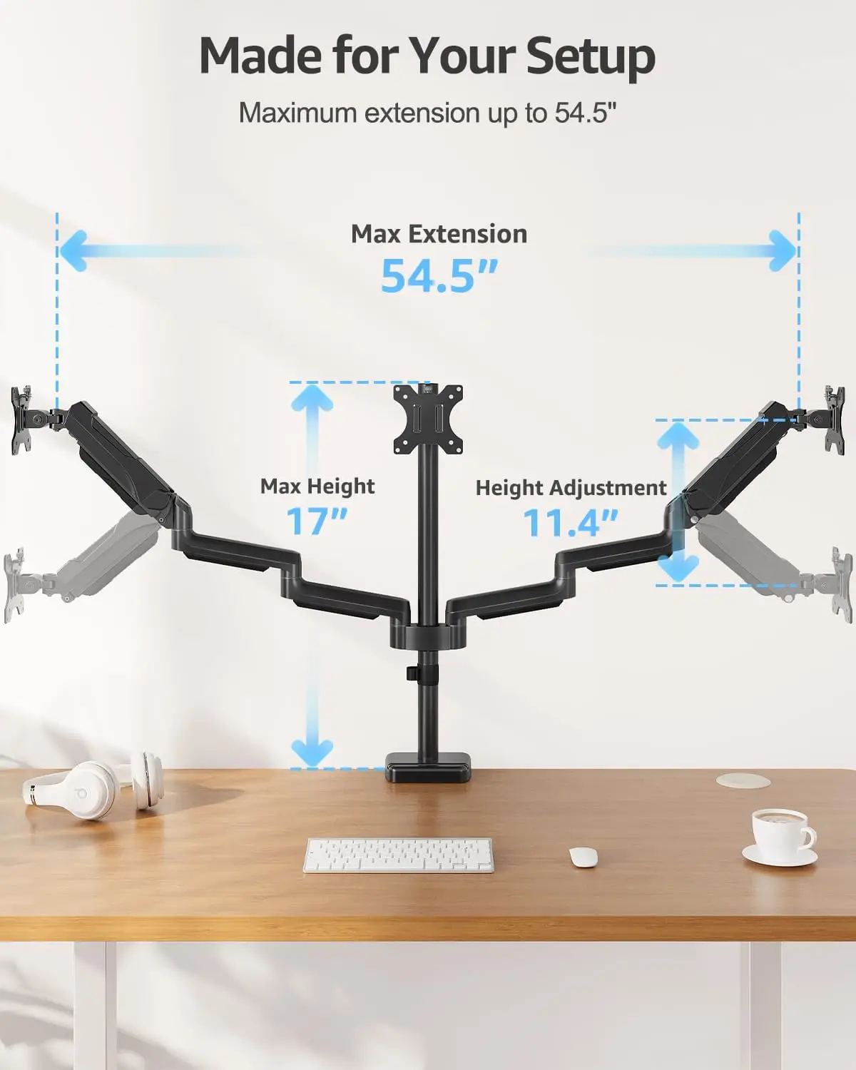 Customized Pole Mount Triple-Screen Height Adjustable Monitor Arm Stand For Office Computer Desk