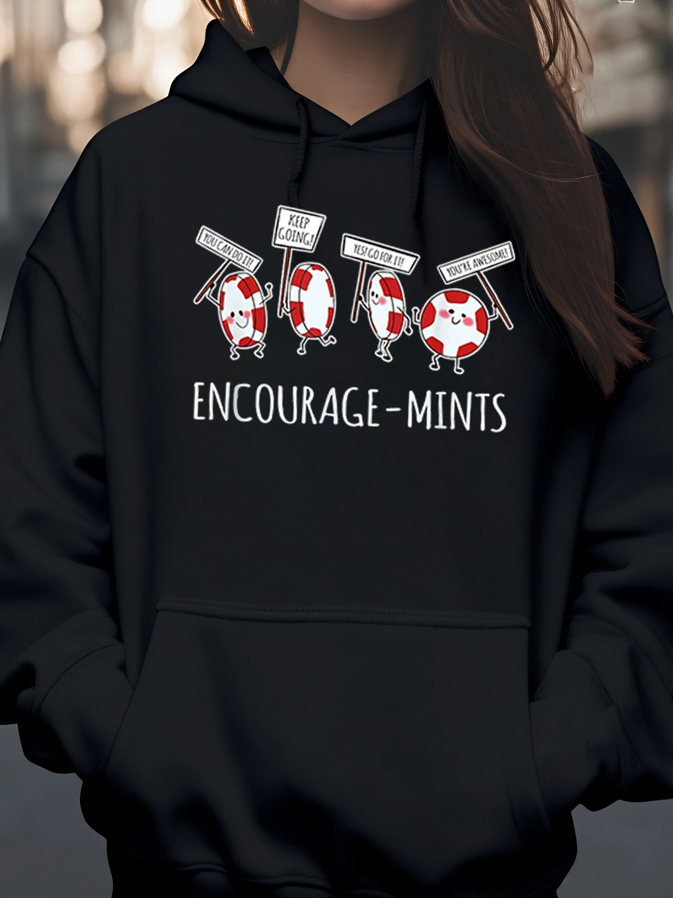 

Толстовка с капюшоном на Хэллоуин Encourage Mints Candy Pattern для женщин, повседневная одежда