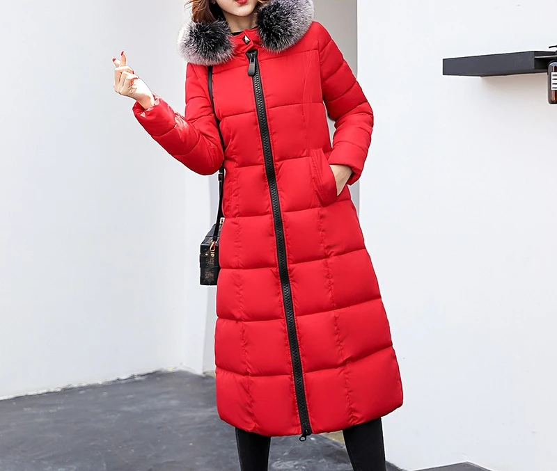 

Medium To Long Hooded Plus Size Cotton Jacket Over The Knee Warm and Thickened Slim Fit Jacket