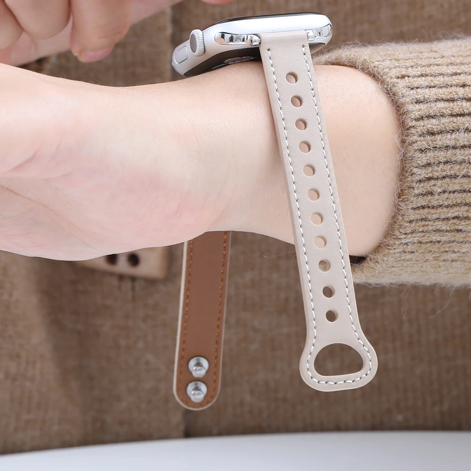 Dünnes PU-Lederarmband für Apple Watch Band Serie 11/10 42/46 mm 41/45 mm Damen Slim Strap für IWatch Loop S9/8/7/6/5/4 40/44 mm