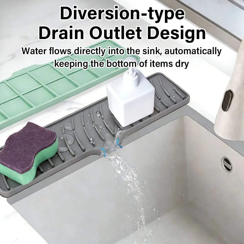 1P 42/60x10CM Silicone Faucet Mat Narrow Edge Drain Pad Kitchen Bathroom Pool Sink Splash Pad Drainage Pads Countertop Protector