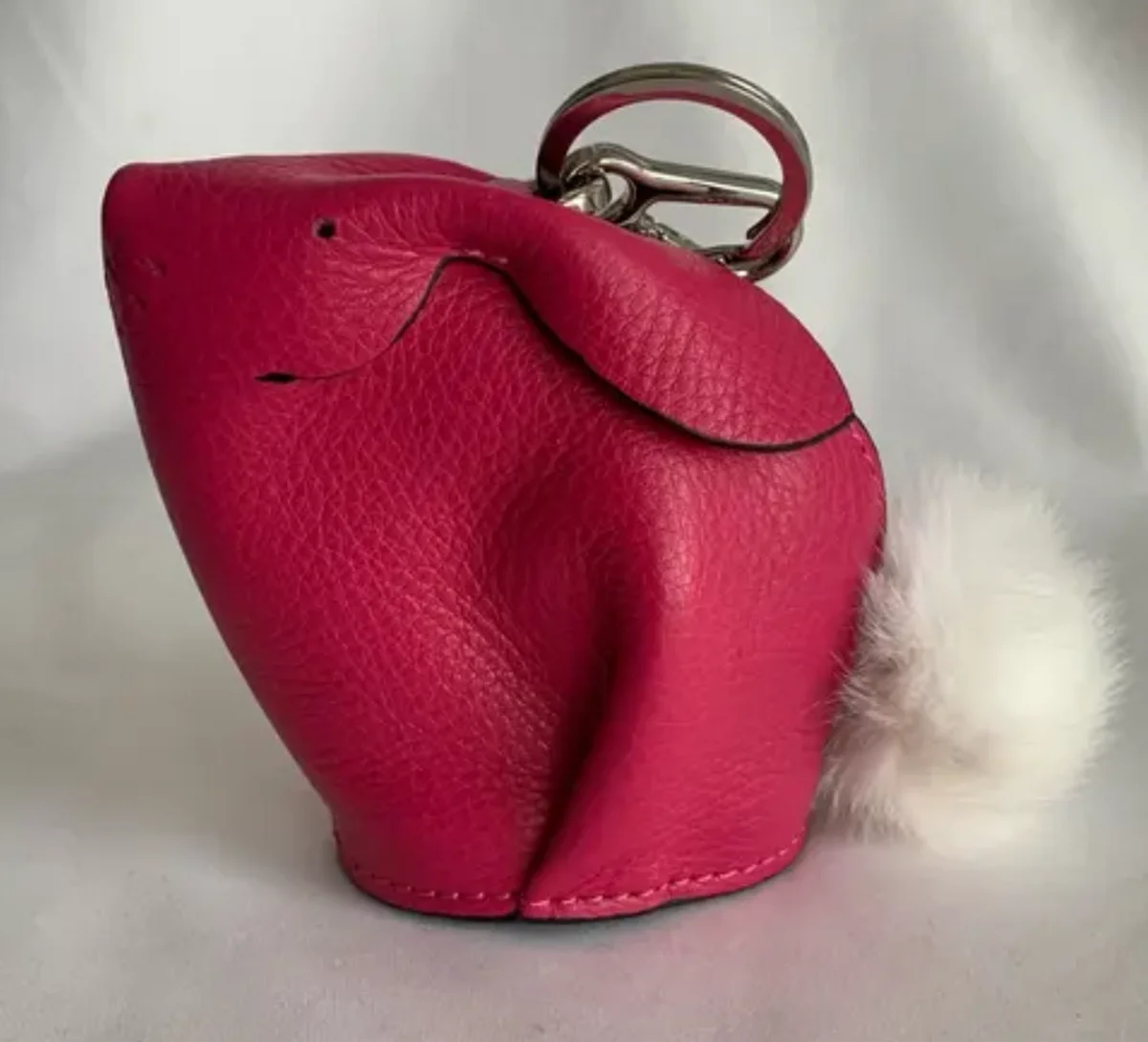 Customize Rosy Bunny Charm Christmas Gift Fur Wallet Coin Purse Cowhide Rabbit Genuine Leather Animal Cute Girl's Shaped Bag