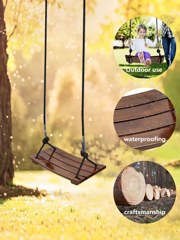 Solid Wood Swing Curved Swing Maximum Load 440Lbs Outdoor Rope Swing Adjustable Rope Length for Garden Patio Yard