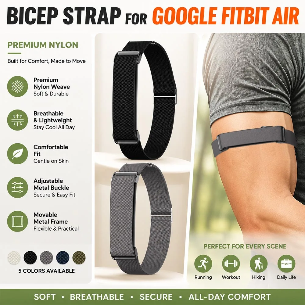 New 2PC Nylon Bicep Band Armband for Google Fitbit Air Band Fitness Tracker Sports Replacement Strap for Google Fitbit Air Strap