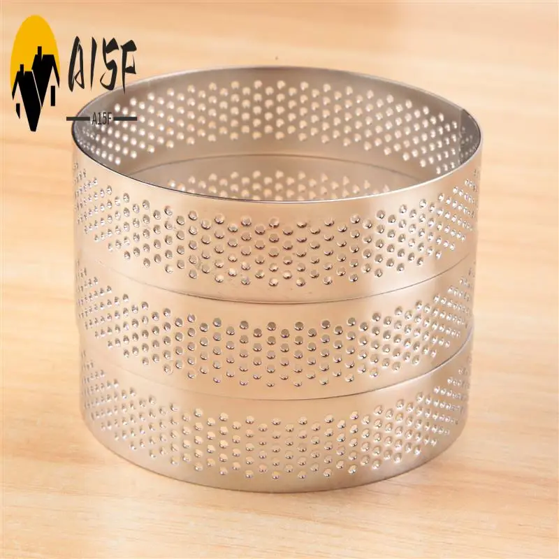 

A15F-20Pcs Circular Tart Rings With Holes Fruit Pie Quiches Cake Mousse Kitchen Baking Mould Perforated Cake Mousse Ring 8Cm