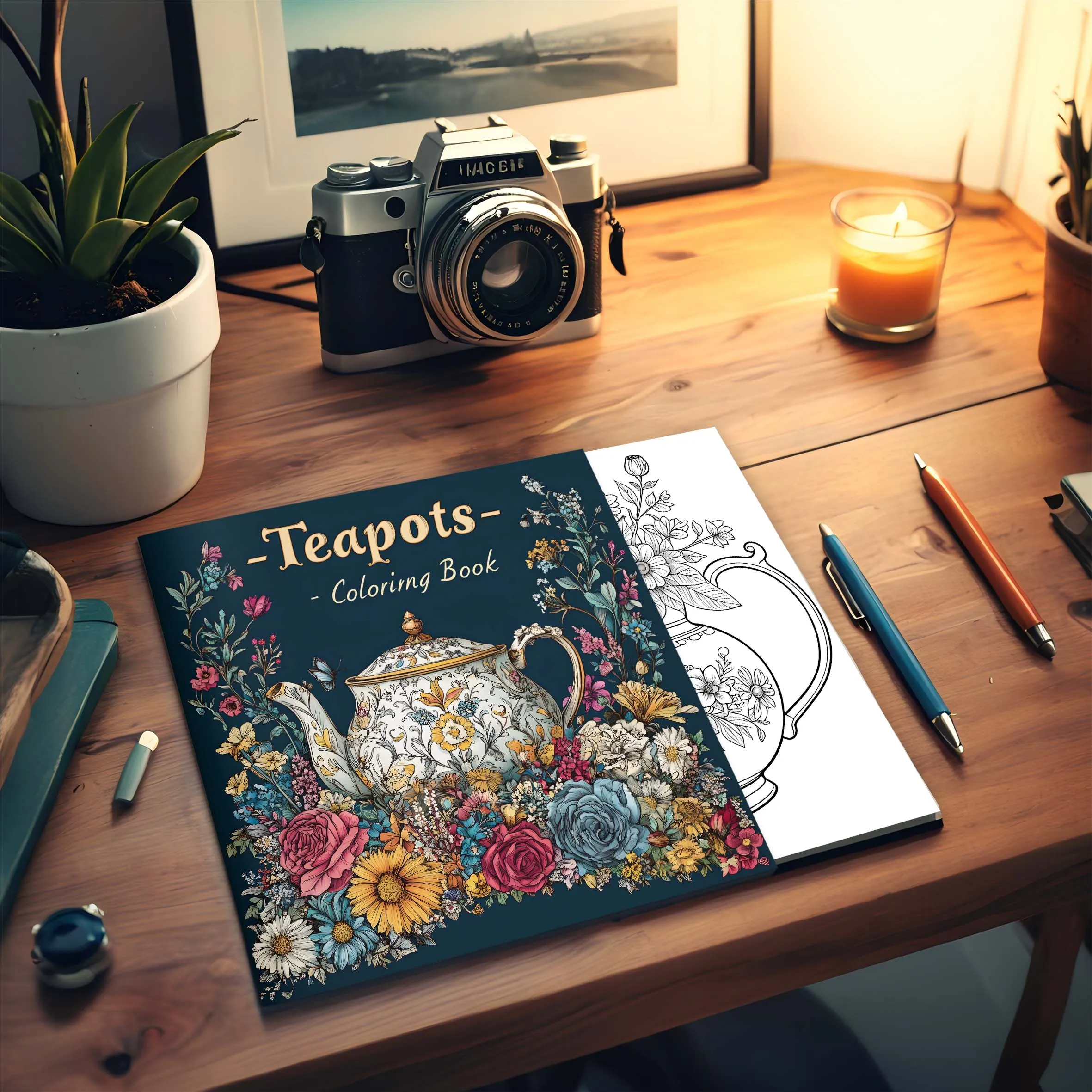 Teapots Coloring Book 24 Pages Art Adult Picture Book Gift For Birthday Party Relieve Stress Kill Time Graffiti Painting Drawing