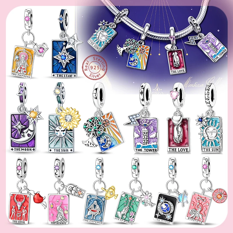 Original Charms Beads Pendant 925 Sterling Silver Magic Tarot Cards Sun Moon Star Charms Fit Bracelets Women Fine Jewelry Gift