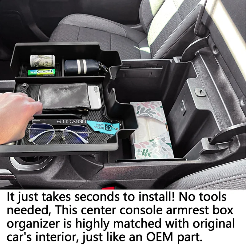 For 2020-2023 Silverado/Sierra 2500/3500HD/ 2019-2023 Chevy Silverado 1500 / GMC Sierra 1500 Armrest Storage Box Tray Organizer