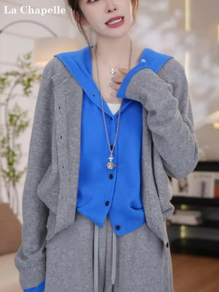 

La Chapelle Lazy High-End Color Blo Sweater Women's Spring Autumn Winter Hooded Knitted Cardigan Faionable Outerwear
