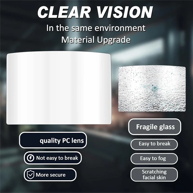 Nuovo mostrato-sostituzione sabbiatura cappuccio lente 10 pezzi trasparente visiera PC visiera staccabile copertura per verniciatura spolverare molatura