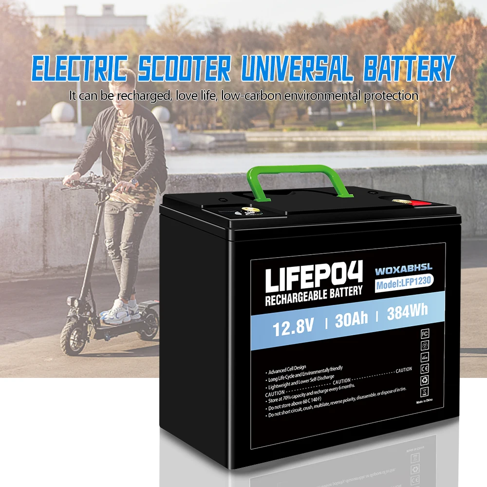 12V 30Ah Lithium LiFePO4 Deep Cycle Battery, 4000+ Cycles Lithium Iron Phosphate Rechargeable Battery for Scooter, RV, Marine