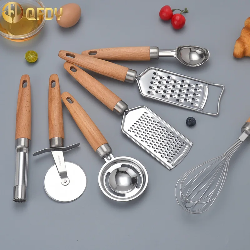 Kitchen gadget set of 9 pieces With Wooden Handle Can Opener Baking Set Cooking Tool Kitchenware Pizza Peeler Cheese Knife