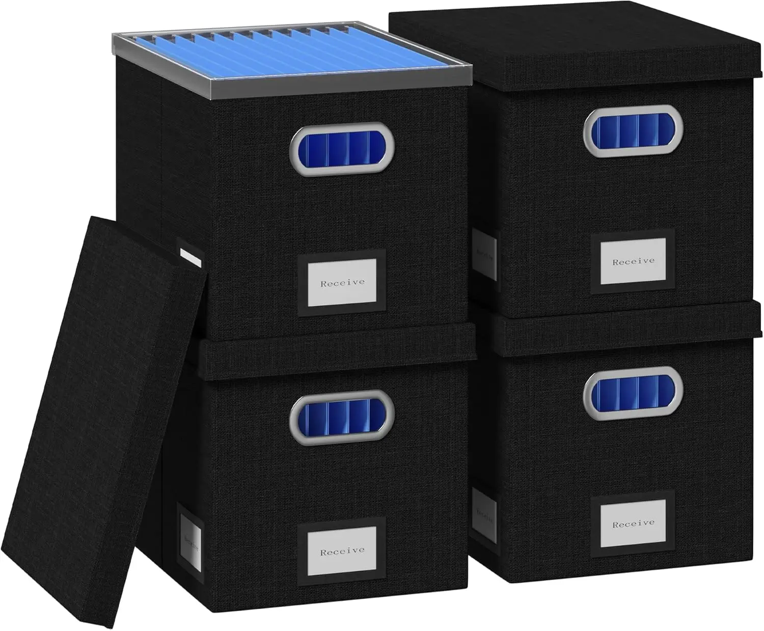 

Набор из 4 черных подвесных ящиков-органайзеров для файлов с крышкой — пластиковая рамка для хранения документов размером 13,2x10,1x10,1 дюйма